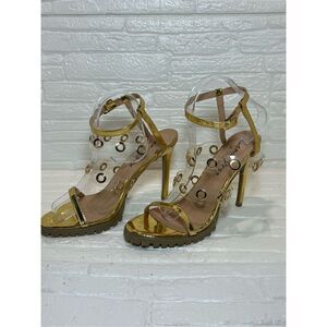 Heel sandals gold & transparent multi straps